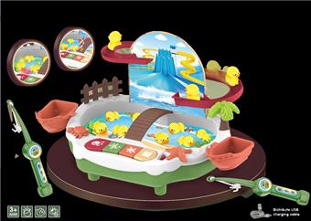 Puzzle electric fishing toy pool set, magnetic cute duck track, multifunctional lighting, music, water play, fishing platform   ITEM NO.： W074301