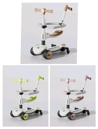 Hand pushed skateboard seat, music and lighting, six in one scooter, green coffee fan   ITEM NO.： W071853