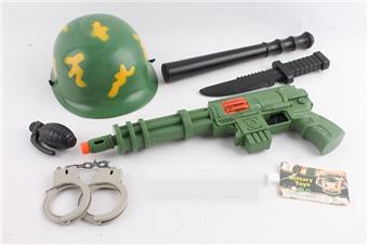 Gatling vibrating flint drum gun+grenade+handcuffs+knife+stick   ITEM NO.： W069121
