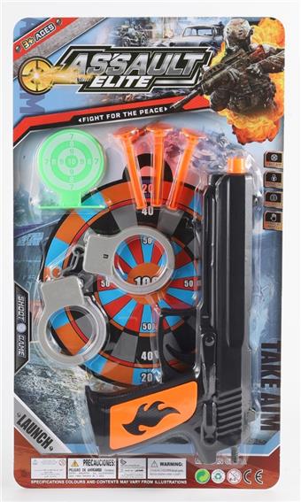 Gun film police kit - three bullet 5-4 soft bullet gun with round target and handcuffs   ITEM NO.： W079428