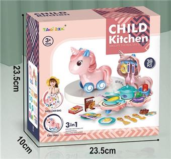 Small Pony Kitchen Bag (Girl's Tableware Storage Bag Mini Table Food Kitchenware Backpack Set)   ITEM NO.： W071689