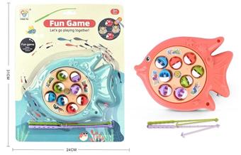 Fish shaped electric fishing game board, with music, light blue/light red, mixed with 2 colors (2 * AA not included)   ITEM NO.： W074378