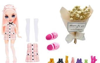 High end gift theme 1:1 10 inch 12 joint real glass eyes Rainbow high surprise Rainbow high school baby with a bouquet of high-end simulation flowers   ITEM NO.： W073970