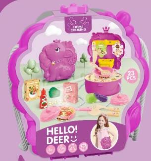 Little Deer Kitchen Desk Play Single Shoulder Bag (Girls' Tableware Storage Bag Mini Table Food Kitchenware Backpack Set) (GCC)   ITEM NO.： W070939