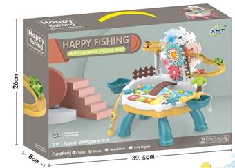 Puzzle electric fishing toy pool set, cute duck climbing Ferris wheel track, multifunctional lighting, music, water play, fishing table   ITEM NO.： W074305