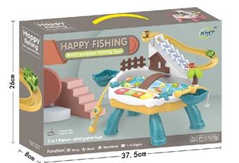 Puzzle electric fishing toy pool set, train climbing staircase track, multifunctional lighting, music, water play, fishing table   ITEM NO.： W074310