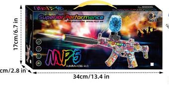 Removable 9-in-1 dual lithium battery power supply, colorful lights, electric sound, MP5 submachine gun water ball, 8mm air catapult, three modes of shooting game set (gun head induction laser light cannon and gun body surround meteor light)   ITEM NO.： W079001