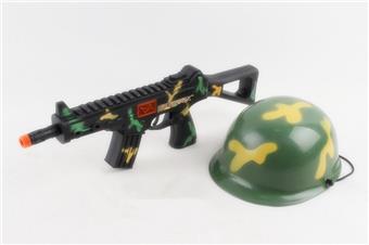 Camouflage vibrating flint gun+assault cap   ITEM NO.： W069009