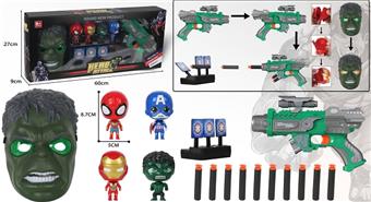 Avengers: Spider Man Light Mask with Soft Bullet Gun+Target+Folding Doll   ITEM NO.： W079536