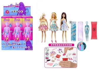 11.5-inch solid body color changing Barbie. Comes with different surprise accessories, the doll rotates 360 degrees, 3 randomly mixed 6PCS   ITEM NO.： W074071
