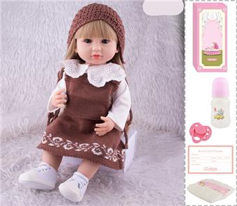 55cm Reborn Doll Soft Rubber High Simulation Baby Doll (Wig Cover) with Bottle, Magnetic Nipper, Diaper, Birth Card   ITEM NO.： W076752