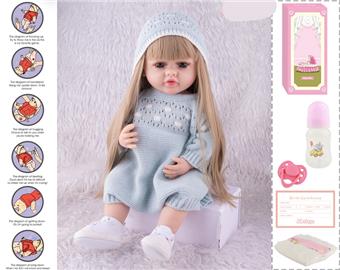 55cm Rebirth Doll High Simulation Baby Doll, (wig cover) Full body soft rubber, with bottle, magnetic pacifier, diaper, birth card, with gravity sensing sound function   ITEM NO.： W076769