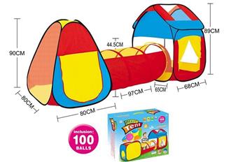 Three in one children's game house, combined tunnel climbing tent with 100 ocean balls (GCC)   ITEM NO.： W084192