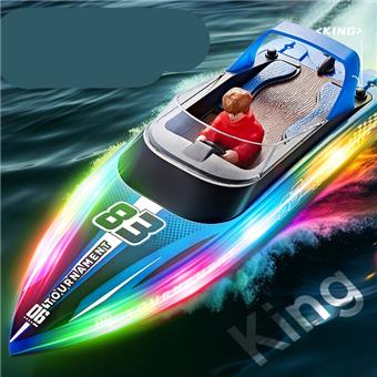 Hongxunjie HJ821 remote control boat 2.4G remote control high-speed boat LED light boat rechargeable children's toy boat   ITEM NO.： W074723