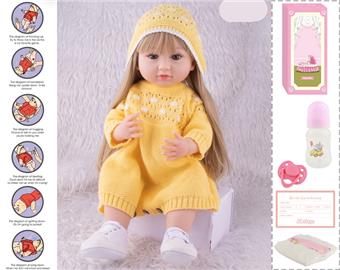 55cm Rebirth Doll High Simulation Baby Doll, (wig cover) Full body soft rubber, with bottle, magnetic pacifier, diaper, birth card, with gravity sensing sound function   ITEM NO.： W076778