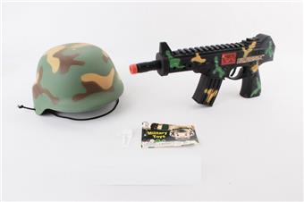 Camouflage vibrating flint drum gun+assault hat   ITEM NO.： W069090