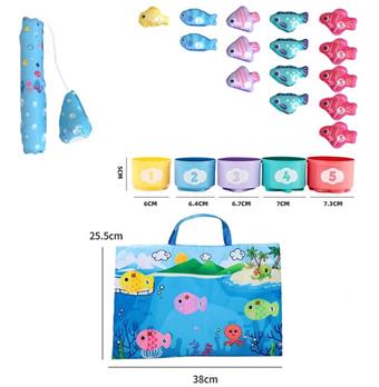 Fabric ocean fishing set storage bag (15 small fish+storage bag+1 fishing rod+5 cups)   ITEM NO.： W072861