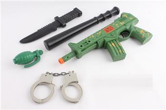 Grid camouflage vibrating flint gun+grenade+handcuffs+knife+stick   ITEM NO.： W068948