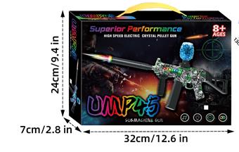 Removable 3-section 12 in 1 dual lithium battery powered colorful lights, electric sound UMP45 mini submachine gun water ball 8mm air catapult with 3 modes of ammunition supply shooting game set (gun head induction laser light cannon and gun body surround meteor light)   ITEM NO.： W079010