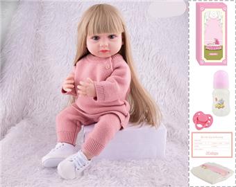 55cm Reborn Doll Soft Rubber High Simulation Baby Doll (Wig Cover) with Bottle, Magnetic Nipper, Diaper, Birth Card   ITEM NO.： W076806