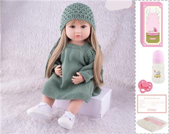 55cm Reborn Doll Soft Rubber High Simulation Baby Doll (Wig Cover) with Bottle, Magnetic Nipper, Diaper, Birth Card   ITEM NO.： W076785