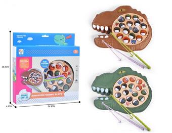 Dinosaur electric fishing game disc, with music, green/brown, mixed with 2 colors (2 * AA not included)   ITEM NO.： W074380