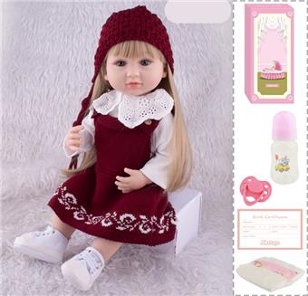55cm Rebirth Doll High Simulation Baby Doll, (wig cover) Full body soft rubber, with bottle, magnetic pacifier, diaper, birth card, with language dialogue, tongue learning function   ITEM NO.： W076744