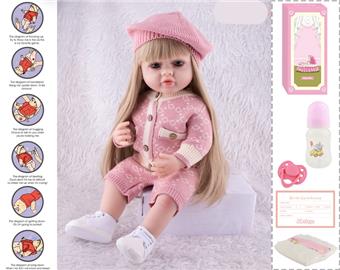 55cm Rebirth Doll High Simulation Baby Doll, (wig cover) Full body soft rubber, with bottle, magnetic pacifier, diaper, birth card, with gravity sensing sound function   ITEM NO.： W076730