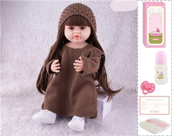 55cm Reborn Doll Soft Rubber High Simulation Baby Doll (Wig Cover) with Bottle, Magnetic Nipper, Diaper, Birth Card   ITEM NO.： W076782