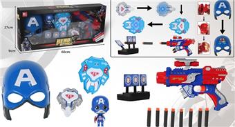 Avengers: Spider Man Light Mask with Soft Bullet Gun+Light Voice Shield+Target+Folding Doll   ITEM NO.： W079538
