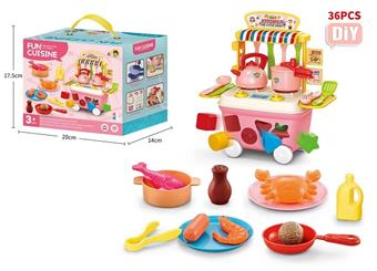 Puzzle Cooking Stove Storage Box+Seafood Simulation Kitchenware Food Set Children's Home Utensils Set   ITEM NO.： W071669
