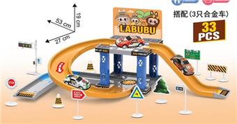 Labubu single-layer parking lot with 3 alloy cars   ITEM NO.： W076887