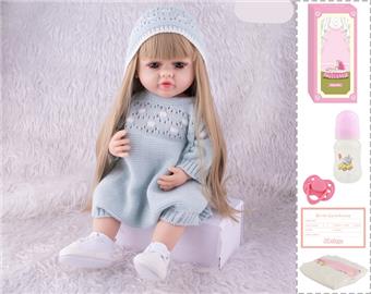 55cm Reborn Doll Soft Rubber High Simulation Baby Doll (Wig Cover) with Bottle, Magnetic Nipper, Diaper, Birth Card   ITEM NO.： W076767