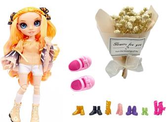 High end gift theme 1:1 10 inch 12 joint real glass eyes Rainbow high surprise Rainbow high school baby with a bouquet of high-end simulation flowers   ITEM NO.： W073971