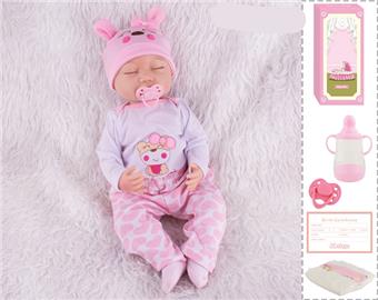 55cm Rebirth Doll High Simulation Baby Doll, (Hand drawn Hair) Full Body Soft Rubber, Comes with Bottle, Magnetic Nipper, Diaper, Birth Card   ITEM NO.： W076856