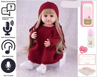 55cm Rebirth Doll High Simulation Baby Doll, (wig cover) Full body soft rubber, with bottle, magnetic pacifier, diaper, birth card, with language dialogue, tongue learning function   ITEM NO.： W076780