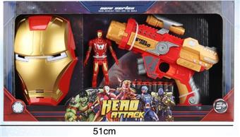 Iron Man Light Mask with Light Doll and Projection Soft Bullet Gun   ITEM NO.： W079540