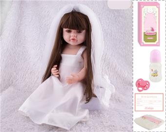 55cm Reborn Doll Soft Rubber High Simulation Baby Doll (Wig Cover) with Bottle, Magnetic Nipper, Diaper, Birth Card   ITEM NO.： W076791