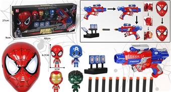Avengers: Spider Man Light Mask with Soft Bullet Gun+Target+Folding Doll   ITEM NO.： W079533