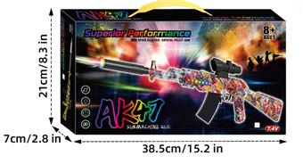 Detachable 4-cell 11 in 1 dual lithium battery powered colorful light, electric sound, AK47 assault rifle water ball 8mm air catapult, 3 modes of shooting game set (gun head induction laser light cannon and gun body surround meteor light)   ITEM NO.： W079004