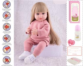 55cm Rebirth Doll High Simulation Baby Doll, (wig cover) Full body soft rubber, with bottle, magnetic pacifier, diaper, birth card, with gravity sensing sound function   ITEM NO.： W076808