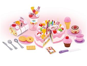 Guojiaochaile simulation birthday cake/Chicken rolls/jelly set (pink) 76 pieces   ITEM NO.： W072318