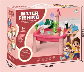 Red manual water outlet and water play fishing platform washbasin (with 10 fish)   ITEM NO.： W071888