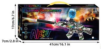 Removable 9-in-1 dual lithium battery power supply, colorful lights, electric sound, AK47 assault rifle water ball 8mm air catapult, three modes of shooting game set (gun head induction laser light cannon and gun body surround meteor light)   ITEM NO.： W078997