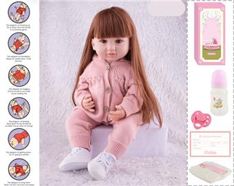55cm Rebirth Doll High Simulation Baby Doll, (wig cover) Full body soft rubber, with bottle, magnetic pacifier, diaper, birth card, with gravity sensing sound function   ITEM NO.： W076796