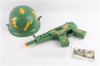 Camouflage vibrating flint drum gun+field hat   ITEM NO.： W068990