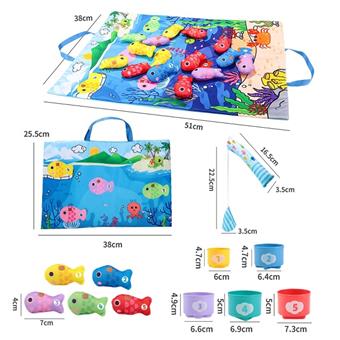 Fabric ocean fishing set storage bag (15 small fish+storage bag+1 fishing rod+5 cups)   ITEM NO.： W073811