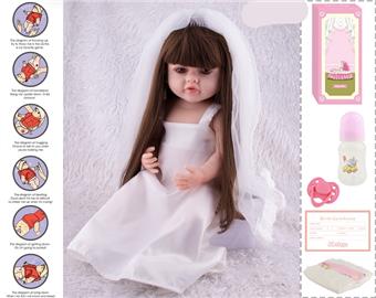 55cm Rebirth Doll High Simulation Baby Doll, (wig cover) Full body soft rubber, with bottle, magnetic pacifier, diaper, birth card, with gravity sensing sound function   ITEM NO.： W076793