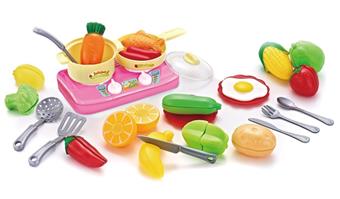 Playing house, stove, tableware, and fruits and vegetables together (28 piece set)   ITEM NO.： W072321