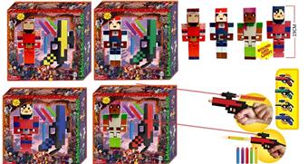 7.5-inch Minecraft Dungeon Single (with lights and music)+8-inch Minecraft Soft Bullet Gun+Bullet Box Pack 4   ITEM NO.： W081891